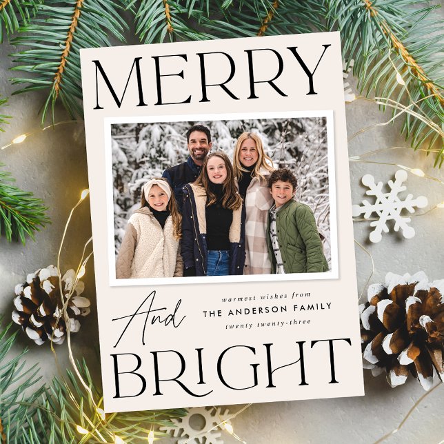 Modern Cream Merry och Bright Photo Cream för ögon Julkort (Skapare uppladdad)