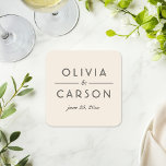 Modern Cream och Black Bröllop Monogram Underlägg Papper Kvadrat<br><div class="desc">Modern och chic neutralt,  grå,  varm vit och svart bröllop-blöjor har en elegant och minimal svart typografisk monogramdesign som kan vara personlig med briden och groom namn och bröllop.</div>