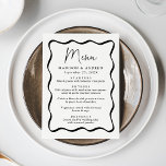 Modern Cream och Black Vågigt Ram Bröllop Meny<br><div class="desc">Lägg till en vintage vid förlovningsfesten, repetitionsmiddag eller bröllopsmottagning med den här menyn Modern Cream och Black Vågigt Ram bröllop. Utformningen visningar parets namn, datum och menyalternativ för bröllop i fet svart text omgiven av ett svart vågigt ram gräns mot en gräddbakgrund. Menyn bröllop koordineras med vår moderna Vågigt Ram...</div>
