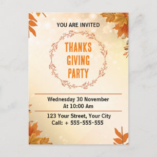 Modern Cream Thanksgiving Party Vykort