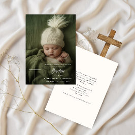 Modern Cream White Script Boy Girl Photo Baptism Inbjudningar