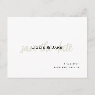 Modern Cream & White Simple Bröllop spara datum Vykort