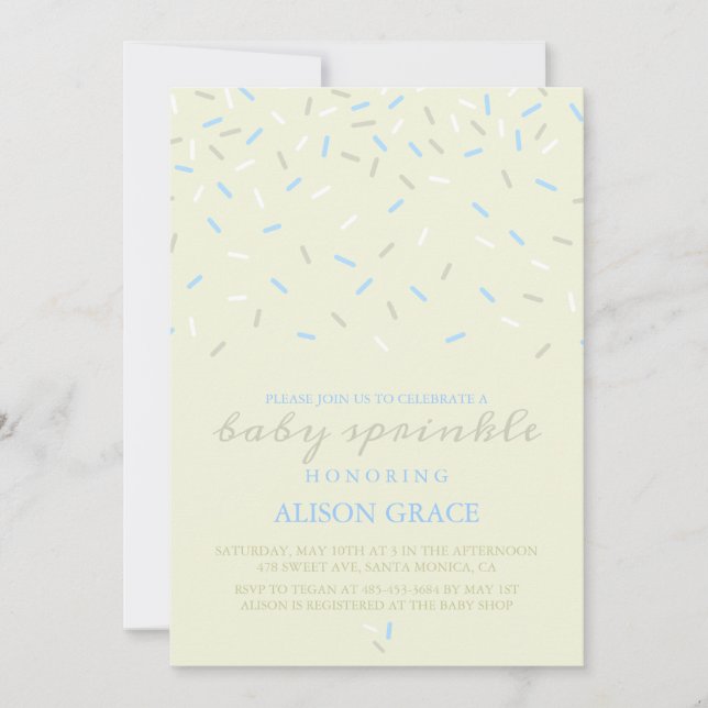 Modern Crème & Blå Baby Sprinkle Inbjudan (Framsida)
