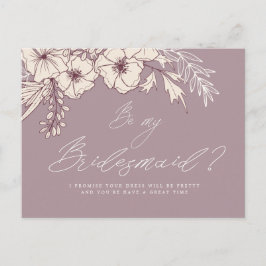 Modern Creme Blommigt Bridesmaid Postcard Vykort