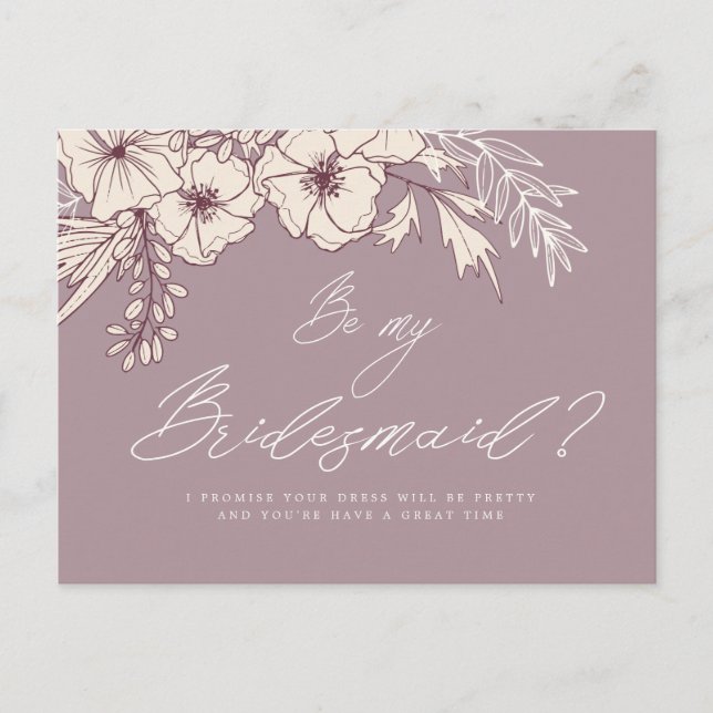 Modern Creme Blommigt Bridesmaid Postcard Vykort (Framsida)