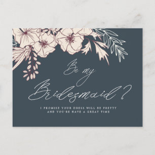 Modern Creme Blommigt Bridesmaid Postcard Vykort