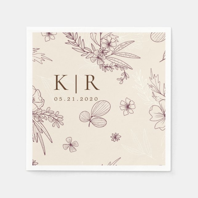 Modern Creme Blommigt Bröllop Pappersservett (Framsidan)