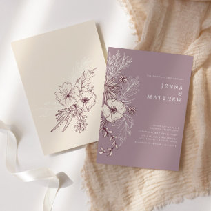 Modern Creme Mauve Blommigt Bröllop Inbjudningar