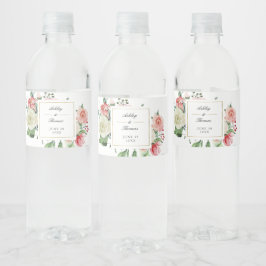 Modern Creme Ro Blommigt Watercolor Bröllop Vattenflaskor Etikett