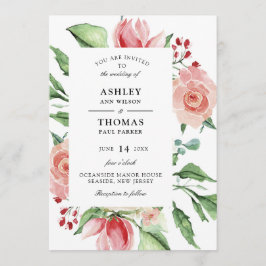 Modern Creme Ro Watercolor bröllopsinbjudan Inbjudningar