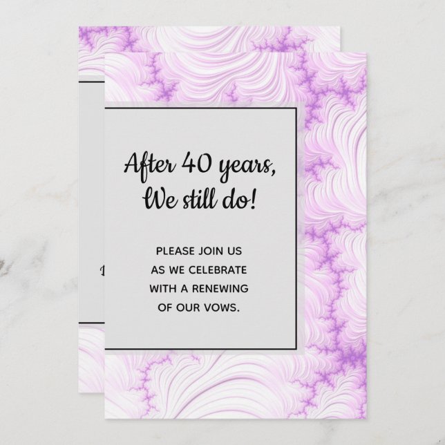 Modern Crèmevit och Violett Fraktal Vigselveslöfte Inbjudningar (Fram/baksida)