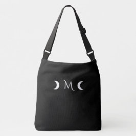 Modern Crescent Måne Black and White Monogram Axelväska