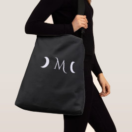 Modern Crescent Måne Black and White Monogram Axelväska