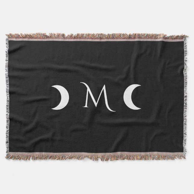 Modern Crescent Måne Black and White Monogram Filt (Framsidan)