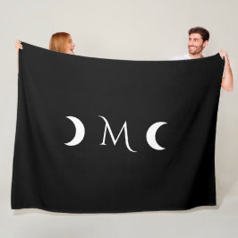 Modern Crescent Måne Black and White Monogram Fleecefilt