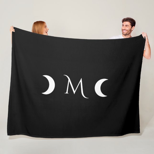 Modern Crescent Måne Black and White Monogram Fleecefilt (På plats)