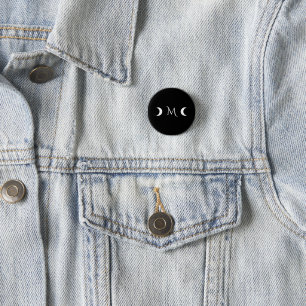 Modern Crescent Måne Black and White Monogram Knapp