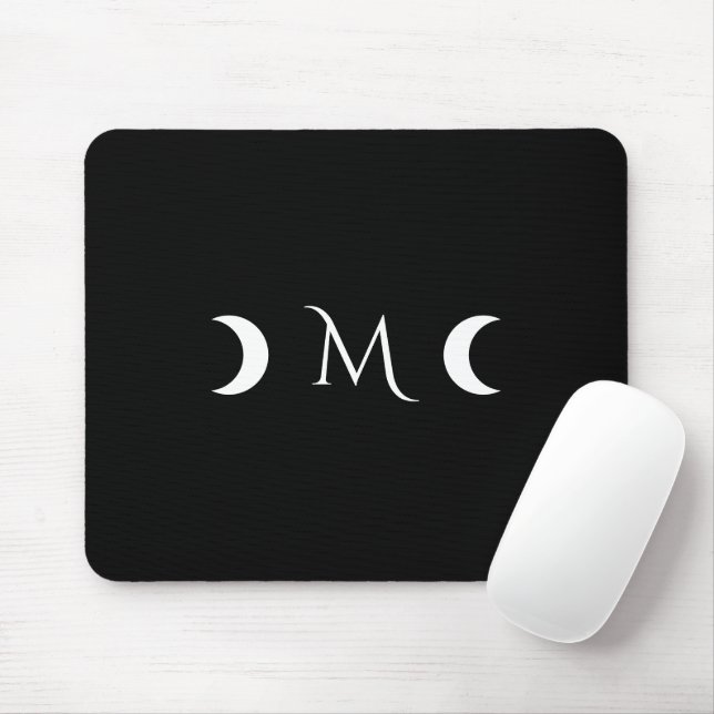 Modern Crescent Måne Black and White Monogram Musmatta (Med mus)