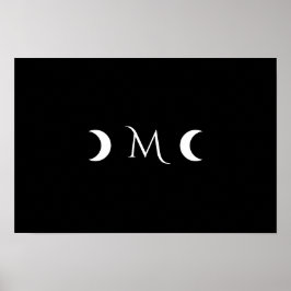 Modern Crescent Måne Black and White Monogram Poster