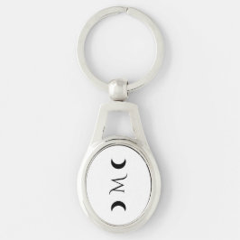 Modern Crescent Måne Black and White Ovalt Silverfärgad Nyckelring