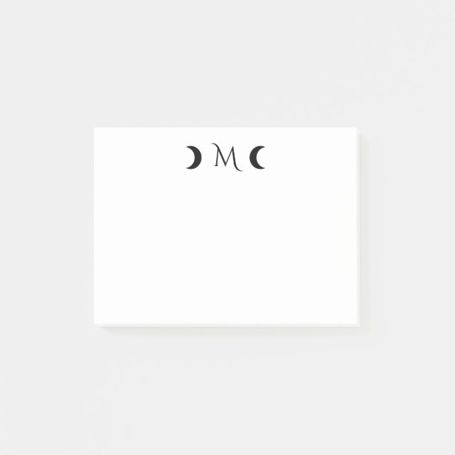Modern Crescent Måne Monogram Black and White Post-it Block (Framsida)