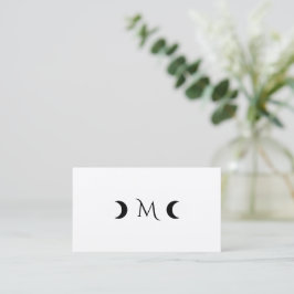 Modern Crescent Måne Monogram Black and White Visitkort