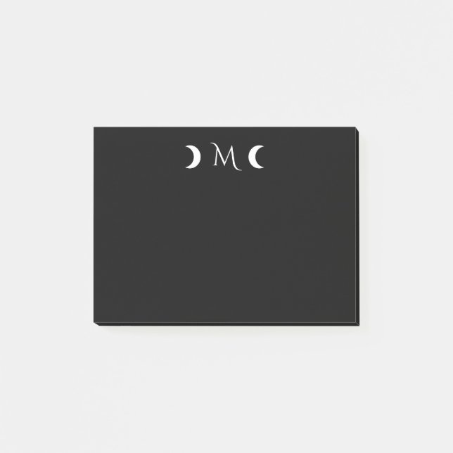 Modern Crescent Måne Monogram Black Post-it Block (Framsida)