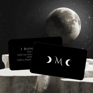Modern Crescent Måne Monogram Black Visitkort