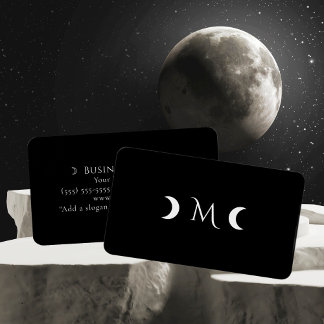 Modern Crescent Måne Monogram Black Visitkort