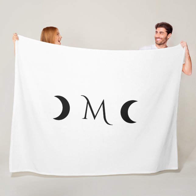 Modern Crescent Måne White och Black Monogram Fleecefilt (På plats)