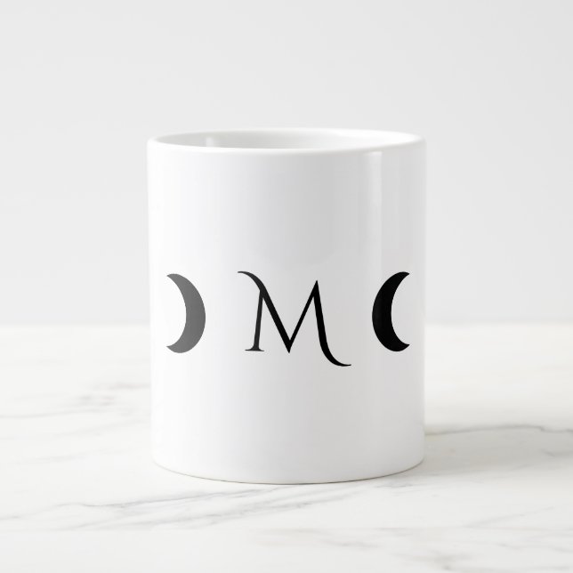 Modern Crescent Måne White och Black Monogram Jumbo Mugg (Framsidan)