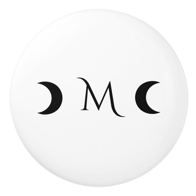 Modern Crescent Måne White och Black Monogram Knopp (Framsidan)