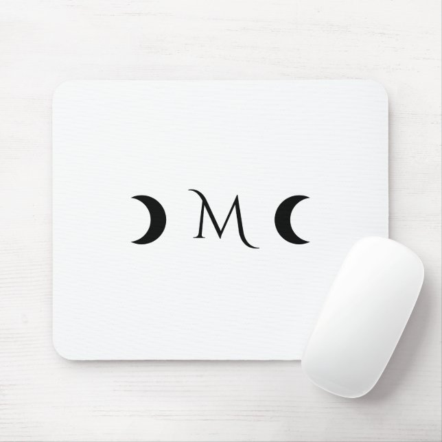 Modern Crescent Måne White och Black Monogram Musmatta (Med mus)