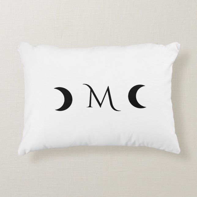 Modern Crescent Måne White och Black Monogram Prydnadskudde (Framsidan)