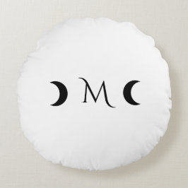 Modern Crescent Måne White och Black Monogram Rund Kudde