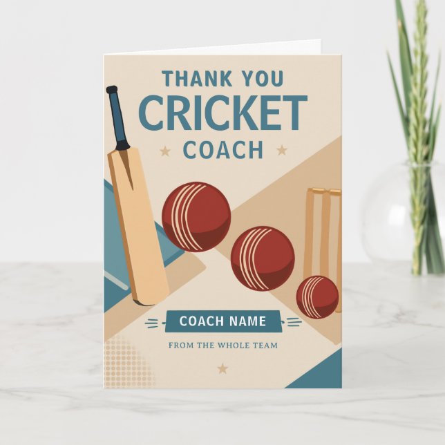 Modern cricketlagstränare tack kort (Framsida)