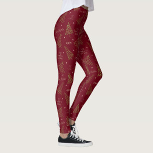 Modern Crimson Red Julgran & Hälsning Leggings