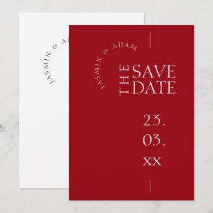 Modern Crimson Red Simple Typography Bröllop Spara Datumet