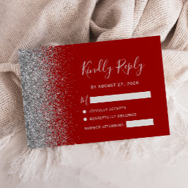 Modern Crimsonröd Silverfalsk Glitterkant OSA Kort