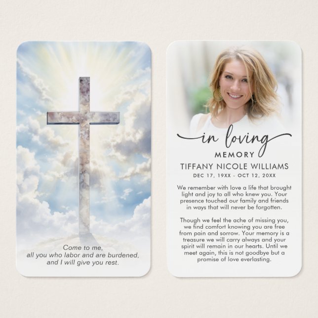 Modern Cross In Loving Memory Prayer Cards Visitkort (Framsida & baksida)