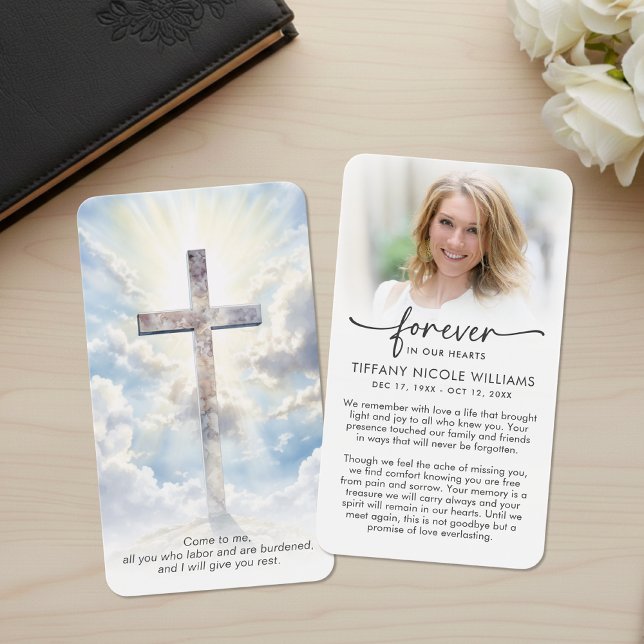 Modern Cross Photo Funeral Sympathy Prayer Cards Visitkort (Skapare uppladdad)