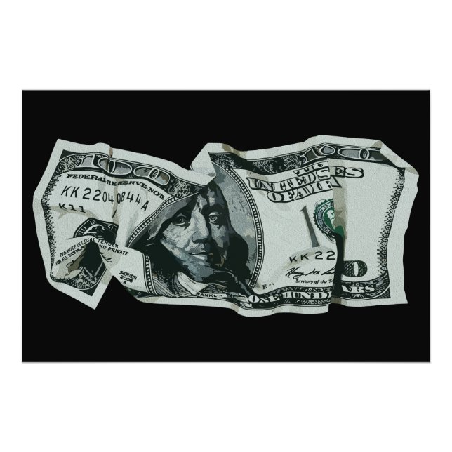 Modern Crumpled $100 Bill Design Fototryck (Framsidan)