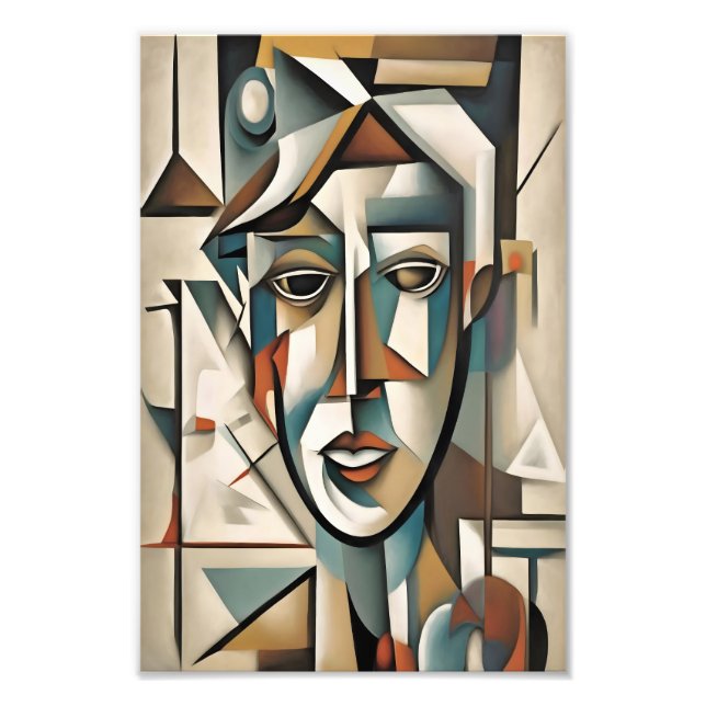 Modern Cubist Abstrakt Art Porträtt Fototryck (Framsidan)