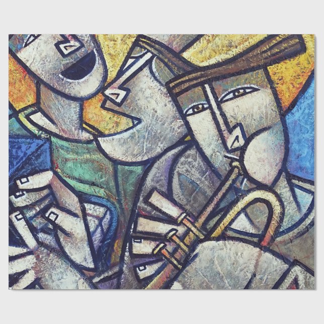 Modern Cubist Jazz Musicians Art Wrapping Paper Presentpapper (Platt)
