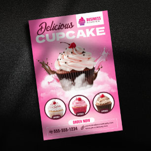 Modern Cupcake Bageri Butik Bakverk Efterrätt Tårt Flygblad
