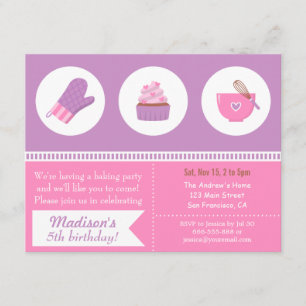 Modern Cupcake Lila Rosa Bakning Födelsedagsfest Inbjudningar