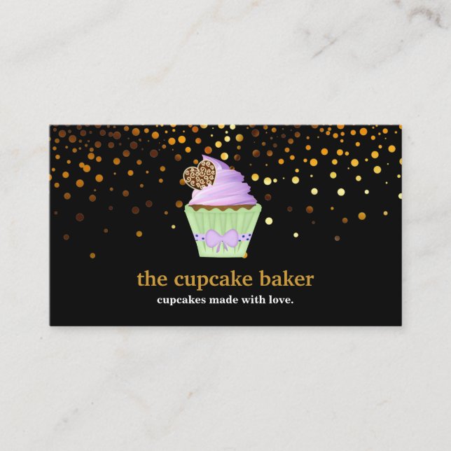 Modern Cupcake Logotyp Bageri Catering Konfetti Visitkort (Framsida)