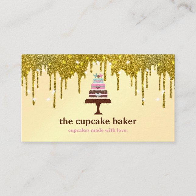 Modern Cupkaka Logotyp Bakery Catering Glitter Dri Visitkort (Framsida)