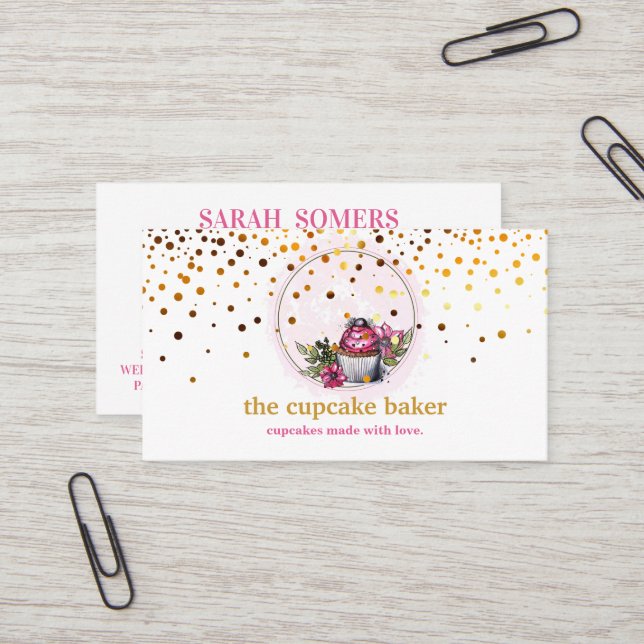 Modern Cupkaka Logotyp Bakery Chef Catering Confet Visitkort (Fram/Back In Situ)