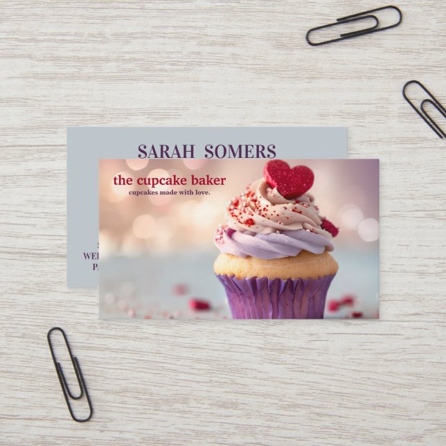 Modern Cupkaka Logotyp Bakery Chef Catering Confet Visitkort (Fram/Back In Situ)